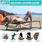 #WEJOY Folding Lounge Chair Outdoor, 5-Position Adjustable Sunbathing Tanning Chair with Shoulder Strap & Side Pocket, Heavy Duty Reclining Chair for Patio Pool Camping, Portable Folding Bed Cot Khaki