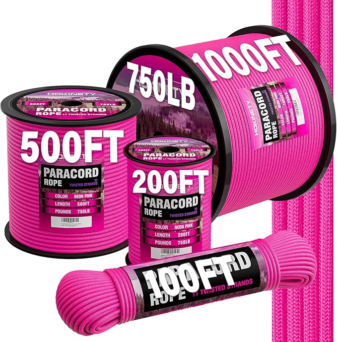 Paracord Rope 750 - Parachute para Cord 4mm 11 Strand Spool Rope Utility Nylon String for Outdoor Camping Survival Utility Tent Crafting DIY Projects - Neonpink 1000ft