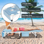 MOPHOTO Beach Lounge Chair, 5-Position Adjustable Tanning Chair with Face Hole, Heavy Duty Folding Chaise Lounge for Beach, Pool, Patio & Sunbathing