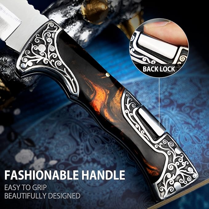 VALHALLA MAGE Pocket Folding Knife, Sharp Blade Pocket Knife with Back Lock, Cool EDC Pocket Knife For Men Collector Outdoor Camping Hiking
