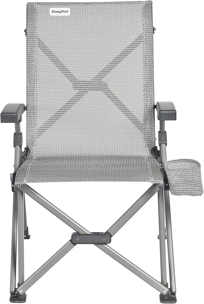SUNNYFEEL Folding Camping Chair Heavy Duty Ergonomic Chairs Support 500lbs with Adjustable Breathable High Back Support and Cup Holder, Aluminum Frame for Fishing, Camp, Beach, Lawn, RV, Patio