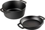 Pre-seasoned Cast Iron Double Dutch Oven Pot with Skillet Lid, Dual-handle, for Bread Baking, Outdoor, Campfire Cooking, include Sourdough Bread Baking Supplies like Banneton Bread Proofing Basket, 5 Quart