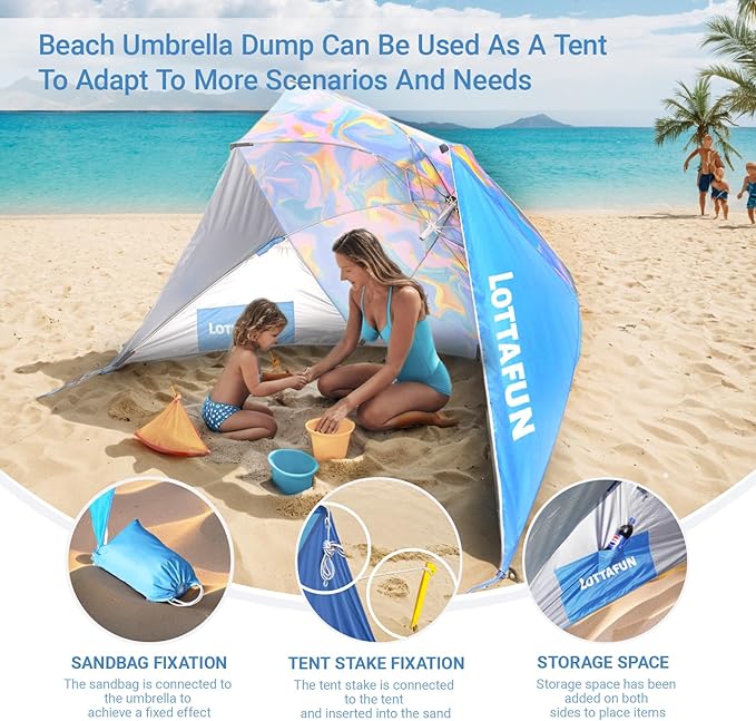 Beach Shelter Umbrella Premiere UPF 50+ Umbrella Shelter for Sun and Rain Protection for Adult (10-Foot,Blue Stripe)