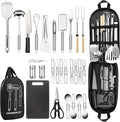 Camping Cooking Utensils Set, Stainless Steel Grill Tools, Camping BBQ Cookware Gear and Equipment for Travel Tenting RV Van Picnic Portable Kitchen Essentials Accessories