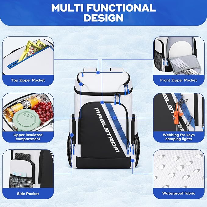 Maelstrom Backpack Cooler,36 Can Cooler Backpack,Soft Cooler Bag Insulated Leakproof,Lightweight Ice Chest Backpack,Travel Cooler Lunch Backpack for Camping,Hiking,Beach