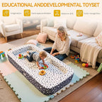 Toddler Travel Bed,Foldable & Portable Baby Cot,Three-in-one Design Little Sofa,Play Mat,Floor Bed for Kids,Oxford Fabric with Star Print,Lightweight&Easy Carry 60"x30"x7.9" (Sleeping Lounging Play)