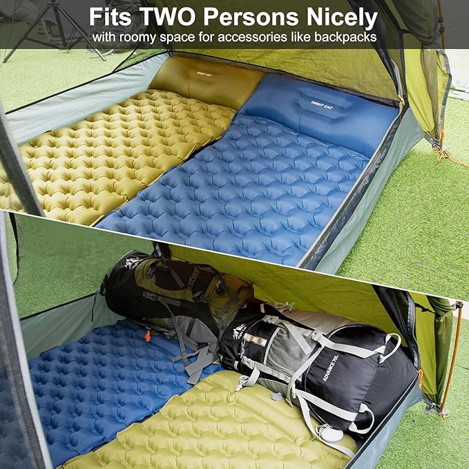 Night Cat Backpacking Tent with Inflatable Sleeping Pad Sleeping Bag for 2 Persons Outdoors Easy Clip Setup Tent Camping Combo Set