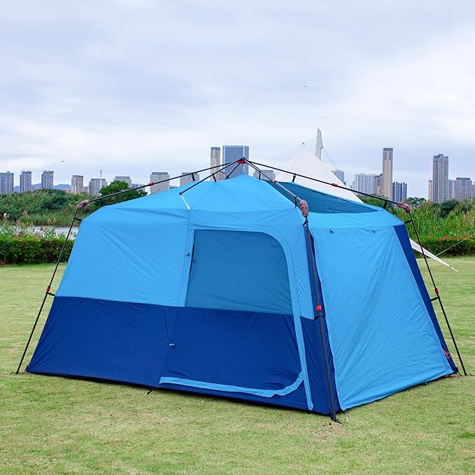 KTT Extra Large Tent 10-12-14 Person(B),Family Cabin Tents,2 Rooms,3 Doors and 3 Windows with Mesh,Straight Wall,Waterproof,Double Layer,Big Tent for Outdoor,Picnic,Camping,Family Gathering