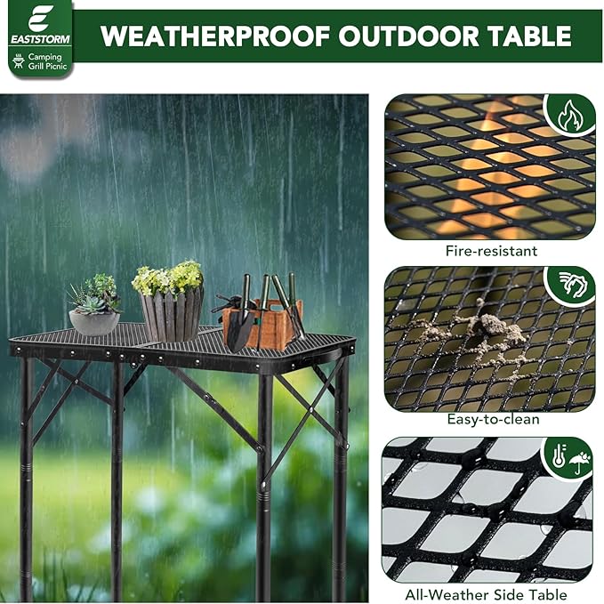 2ft Folding Grill Table, Adjustable 3 Heights Portable Picnic & Camping Outdoor Table for BBQ, Garden, Patio, Tailgate & Travel — Compact, Sturdy, Easy to Store, 23.62" x 15.74", Black