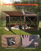 VEVOR Pop up Gazebo Screen Tent, 15 x 15 ft Large 8-Sided Camping Canopy Tent with Removable Top & Carry Bag, Quick-Set & Bite-Proof, Screen House Sun Shelter for 12-15 Persons Backyard Patio, Brown