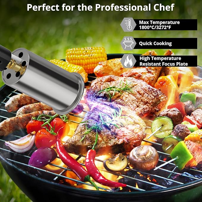 Sondiko Powerful Grill & Cooking Propane Torch L8010, Sous Vide, Welding Torch, Adjustable Wood Torch Burner for Searing Steak, BBQ, Campfire Starter(Black, Grey) Propane Tank Not Included