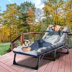 DoCred Folding Lounge Chair with Mattress, 5 Position Adjustable Folding Sleeping Bed Cot Chaise Lounge Chairs Perfect for Sunbathing, Camping, Pool, Beach, Patio
