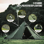 OneTigris Conifer Canvas Hot Tent with Stove Jack, Fire Retardant Teepee for Adults, Snow Skirt for Winter Camping, Travel, Bushcraft