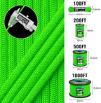1200 Paracord Rope - 4.4mm 14 Strand Nylon Parachute Spool para Cord Lanyard for Outdoor Camping Survival Utility Tent Crafting DIY Projects Fishing Clothsline Bracelet - Neongreen 100FT