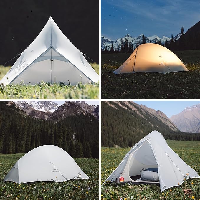 Naturehike 1-2 Person Cloud up UL Tent - Ultralight 3.1lb/3.5lb Backpacking Tent, Waterproof Free Standing Camping Tent for One Man, Hiking, Cycling, Two Person, Double Layer