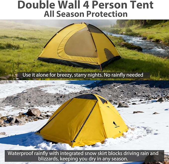 GEERTOP 4 Person 4 Season Tent for Camping Waterproof Double Layer Easy Set Up Family Tent for Camping Hiking Backpacking Outdoor Travel