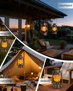 Vintage Battery Operated Lanterns 2 Pack, IP65 Waterproof Antique Outdoor Lantern with 2 Modes (Steady & Flickering) - Hanging Rustic Decor for Garden, Camping, Patio, Emergency