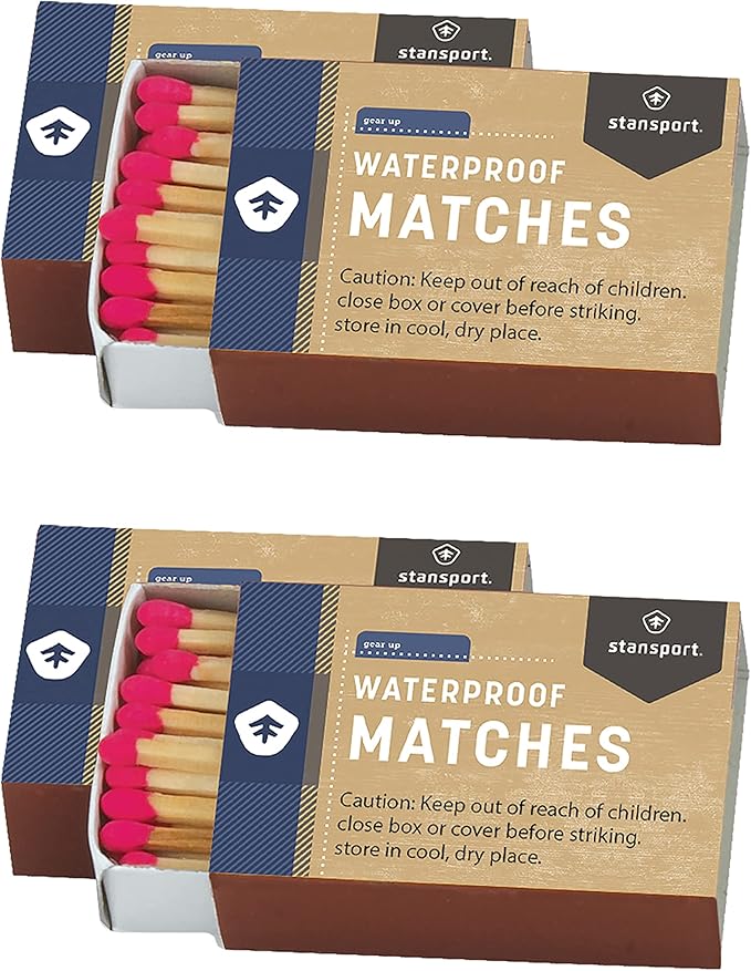 Stansport Waterproof Matches (4-Pack) – 160 Total Count Moisture-Resistant Matches for Camping, Hiking and Emergency Kits – Reliable Fire Starting Matches for Damp Environments