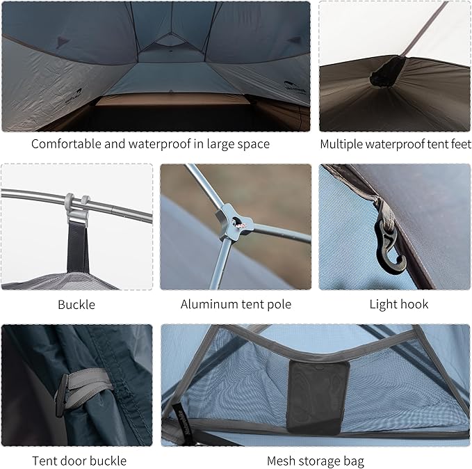 Naturehike Cloud Up 3 Person Backpacking Tent with Footprint - 3 Season Free Standing Lightweight 3 Person Camping Tent | with Footprint, Free Standing, Dome, Camping, Hiking, Waterproof