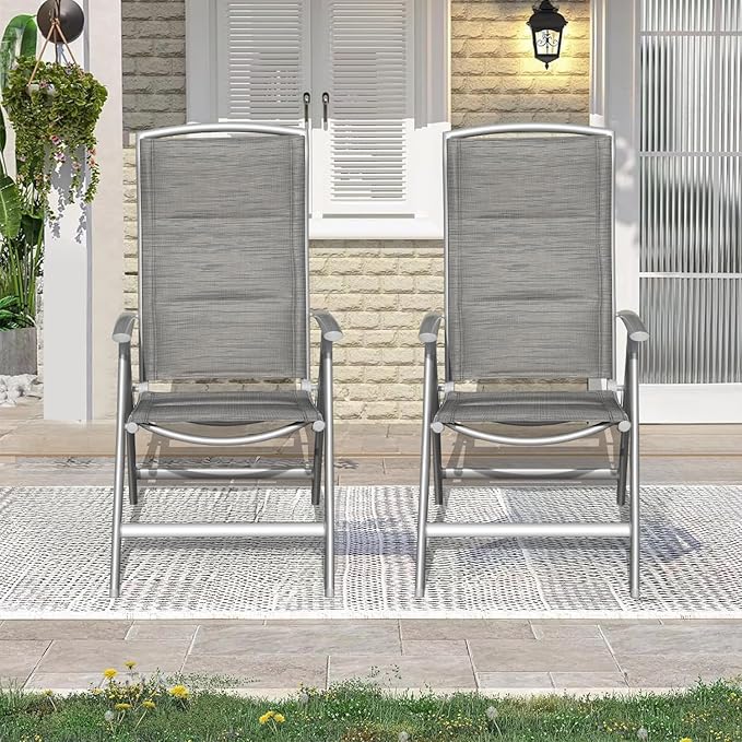 Domi Patio 2-Pack Folding Lounge Chairs - Adjustable Reclining Outdoor Chairs with Aluminum Frame & Padded Seat for Patio, Pool, Beach, Camping