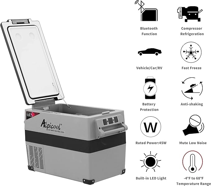 Alpicool LGCF45 Portable Refrigerator 12 Volt Car Freezer 42 Quart Mini Fridge Freezer (-4℉~68℉) for Truck, RV, Vehicle, Travel, Outdoor -12/24V DC