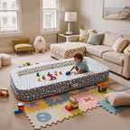 Toddler Travel Bed,Foldable & Portable Baby Cot,Three-in-one Design Little Sofa,Play Mat,Floor Bed for Kids,Oxford Fabric with Star Print,Lightweight&Easy Carry 60"x30"x7.9" (Sleeping Lounging Play)