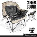 Black Sierra Oversized Camping Chair for Adults – 400 lb Heavy Duty Folding Chair with Cup Holders & Carry Bag