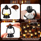 Ferraycle 12 Pcs Mini Cowboy Hats Lantern Decoration Western Cowgirl Lantern with LED Candle Small Brown Hanging Decor Rustic Camping Table Centerpieces for Wedding Birthday Party Supplies
