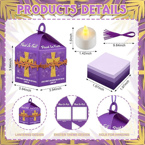 12 Sets Religious Easter Crafts Bulk Christian Cross Lanterns Crafts with LED Lights Glitter Cross Tissue Paper Lanterns for Easter Church VBS Sunday School Classroom Activities