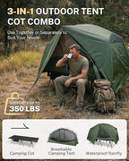 Gonex Camping Tent Cot for Adults, 1-Person Off-Ground Folding Portable Easy Set-up Tent Cot Combo for Hiking, Backpacking, Car & Motorcycle Camping(31.5" W X 78.7" L)-Army Green