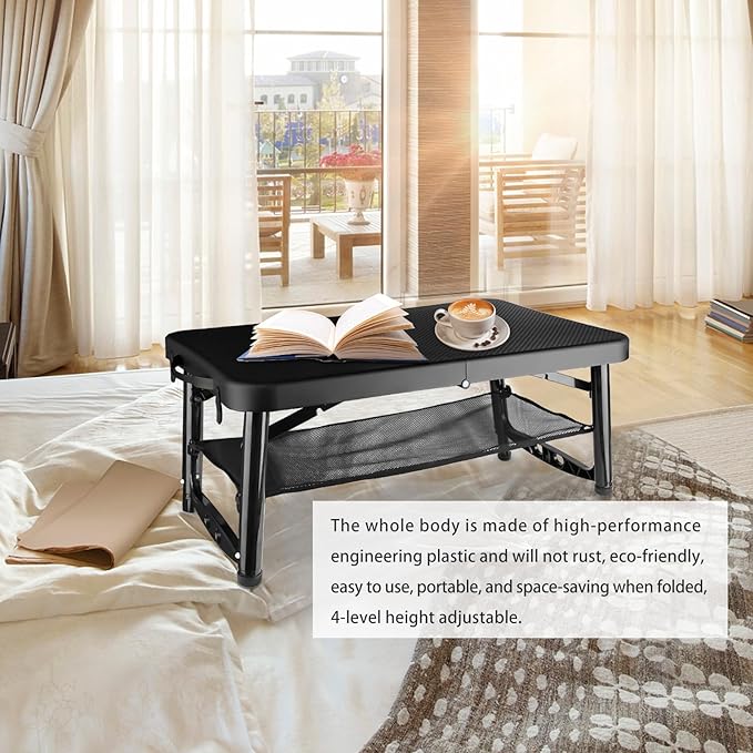 Folding Table and Stool, Small, Black, 4 Foot Outdoor Portable Table, Adjustable Height, Camping, Picnic, RV Table, 55lbs Load-Bearing, Lightweight