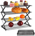 4-Tier Collapsible Cooling Rack, Adjustable Stackable Wire Baking Rack, Iron Wire Rack 17.72 x 9.72 x 16.81 in, Foldable Storage Shelf for Camping Picnic, Roasting Grilling Drying