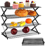 4-Tier Collapsible Cooling Rack, Adjustable Stackable Wire Baking Rack, Iron Wire Rack 17.72 x 9.72 x 16.81 in, Foldable Storage Shelf for Camping Picnic, Roasting Grilling Drying