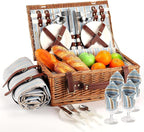 Picnic Basket for 4 Persons with Waterproof Picnic Blanket and Insulated Cooler, Large Wicker Picnic Basket for Camping, Outdoors, Valentine's Day, Christmas, Birthday, Wedding Gift