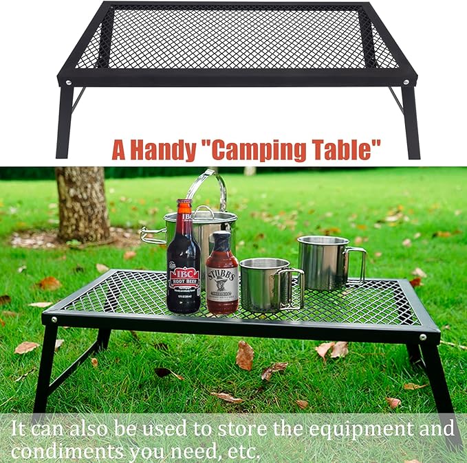 Campfire Grill Grate Over Fire Pit, Folding Campfire Grill Grate Heavy Duty, Fire Pit Cooking Grate for Outdoor Cooking Grill Traveling Picnic