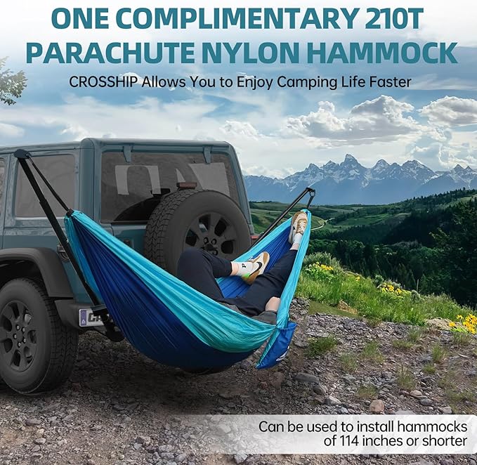 Hitch Mount Hammock Stand - Includes Parachute Nylon Hammock & Storage Bag - for 2'' Receiver, Fits Class III & IV Heavy Duty Trucks, for Camping, Outdoor, Travel (350lbs Weight Capacity)