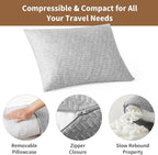 Camping Pillow Shredded Memory Foam Pillow, Compressible Travel Pillow Breathable Cover, Ideal Backpacking Airplane Hiking