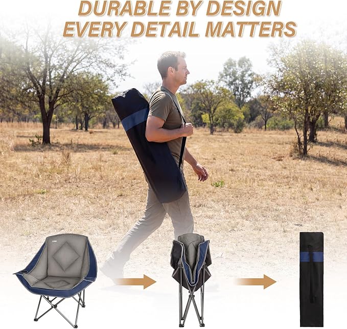 CAMPHILL Folding Camping Chair,Oversized Portable Camping Chair with Cup Holder,Heavy Duty Padded Lawn Chair for Camping, Tailgates, Beach, and Sports