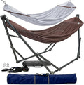 Tranquillo Combo x2 Hammocks with Stand for Outside & Tree Straps, Heavy Duty Hammock with Stand 600lbs for Indoor Outdoor Patio Backyard, x2 Hammocks for 2 Person (Combo - Brown, Medium)