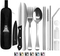 Portable Travel Silverware Set With Case, Includes 10 Pcs of Travel Utensils With Case, Stainless Steel Flatware Set For Camping, Lightweight (Silver)
