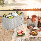 LHZK Standing Extra Large Utility Tote Bag with Metal Wire Frame and the Sides Rinforced, Extra Large Tote Bag with Handle, Reusable Grocery Bags Foldable, Beach Bag, Car Tote (Gray)