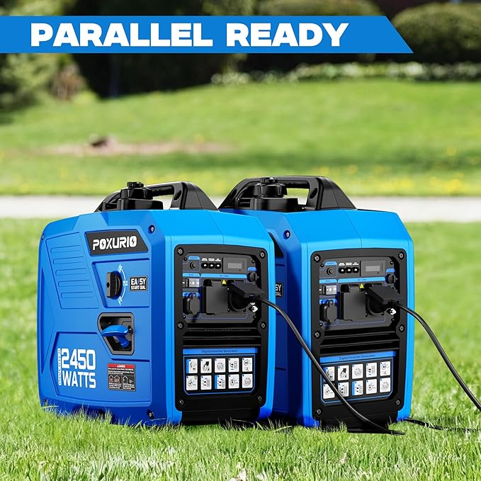 2450-Watt Portable Inverter Generator for Home Use, 1.6Gallon Large Fuel Tank Up to 8.3 Hours Use, 120V Gas Powered Generator Super Quiet - EPA Compliant, Sky Blue