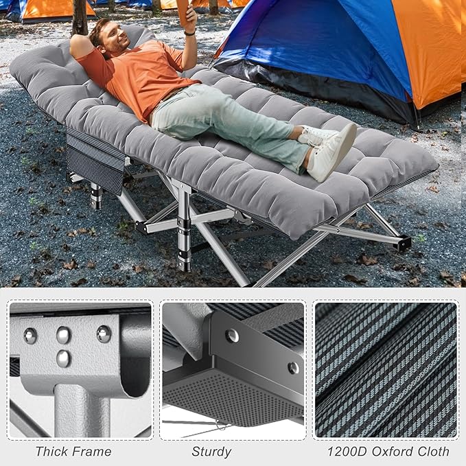 H&ZT Adults Patio Chaise with Mattress, Outdoors Portable Bed Frame for Adults