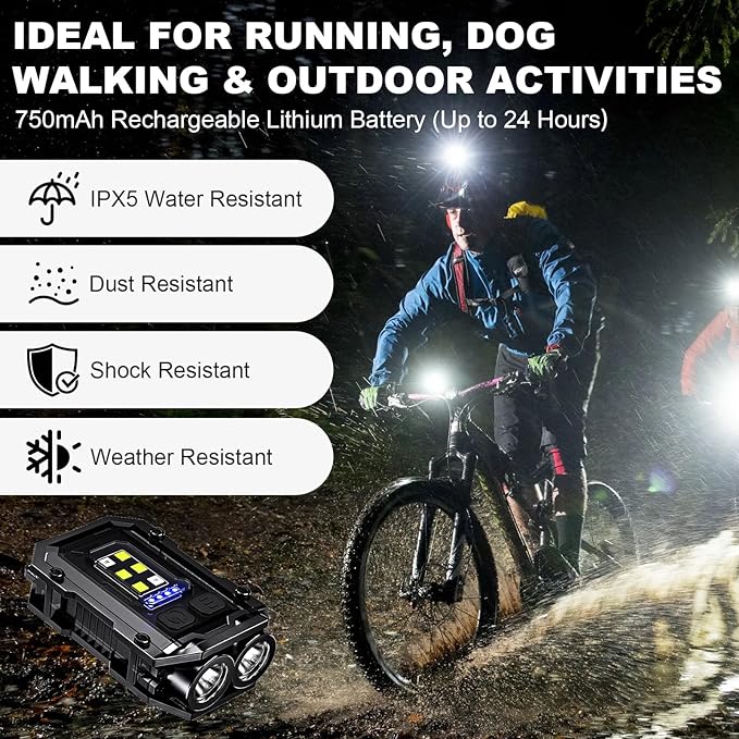 500LM Clip on Flashlight, 2Pack 8 Modes Running Light for Runners Rechargeable Safety Lights Portable COB Flashlight for Night Working, Running, Camping, Fishing, Hiking, Dog, Gift