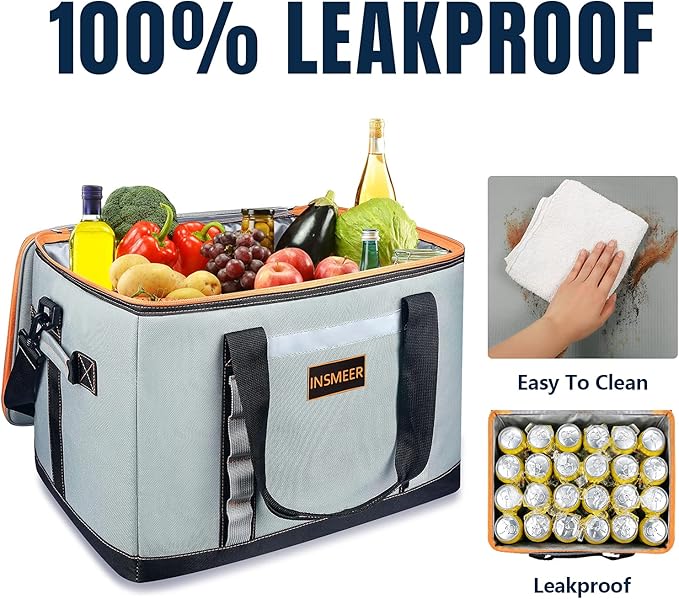 INSMEER Insulated Cooler Bag 65Cans/32 Cans Large Cooler Bag Soft Sided Cooler with Shoulder Strap, Collapsible Leakproof Portable Coolers for Camping/Beach/Food Delivery/Shopping/Outdoor/Picnic