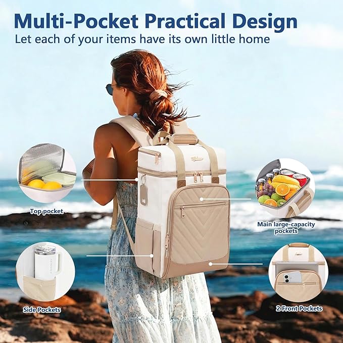 Backpack Coolers Insulated Leak Proof for Women Men, 35 Cans Large Capacity Waterproof Cooler Backpack, Soft Portable Cooler Bag for Beach Travel Camping Picnic Work