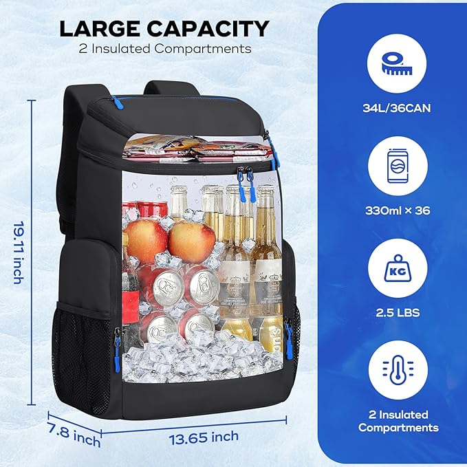 Maelstrom Backpack Cooler,36 Can Cooler Backpack,Soft Cooler Bag Insulated Leakproof,Lightweight Ice Chest Backpack,Travel Cooler Lunch Backpack for Camping,Hiking,Beach
