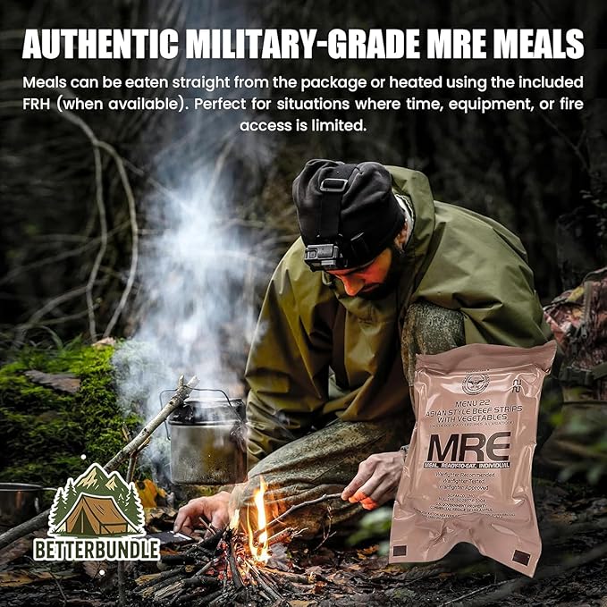 MRE Meal Ready to Eat Meals - Pack Of 4 - Emergency MRE Meals For Camping Hiking & Other Outdoor Activities Nutritional Emergency Food Rations - Freeze Dried Food w/ Flameless Heater, Entree, Dessert, & More - MRE Kit for Emergency Survival, Hunting, &...