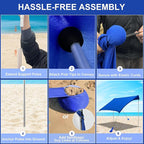 Beach Tent Sun Shelter UPF50+ with Sandbags, Sand Shovel & Windproof Poles - Portable Pop Up Canopy for Beach, Camping, Picnics, Backyard & Fishing (Royal Blue,6.9x6.5FT)