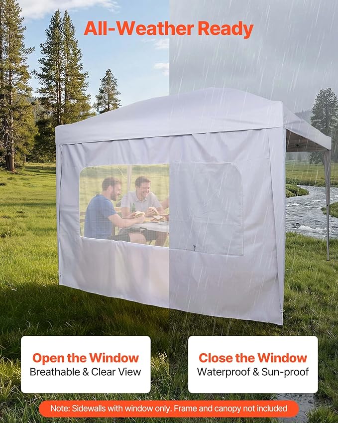 VEVOR Canopy Sidewalls, Fit for 10 x 10 ft Pop Up Canopy Tent, Tent Side Walls w/Waterproof Sunlight Protection Layer for Outdoor Event Tents, Vendor Booth, Camping (3 Sidewalls + 1 Door Curain Only)